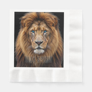 Majestic Lion Face with Blue Eyes   Wildlife Anima Napkin