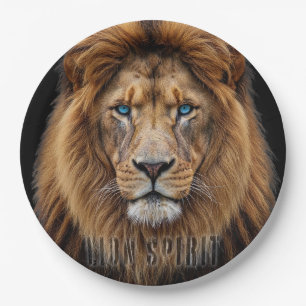 Majestic Lion Face with Blue Eyes Wildlife Anima Paper Plate