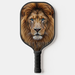 Majestic Lion Face with Blue Eyes Wildlife Anima Pickleball Paddle