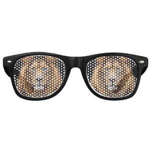 Majestic Lion Face with Blue Eyes   Wildlife Anima Retro Sunglasses