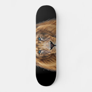 Majestic Lion Face with Blue Eyes   Wildlife Anima Skateboard