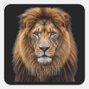 Majestic Lion Face with Blue Eyes   Wildlife Anima Square Sticker