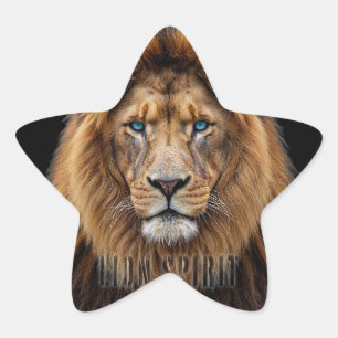 Majestic Lion Face with Blue Eyes Wildlife Anima Star Sticker