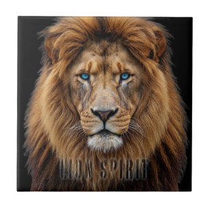 Majestic Lion Face with Blue Eyes   Wildlife Anima Tile