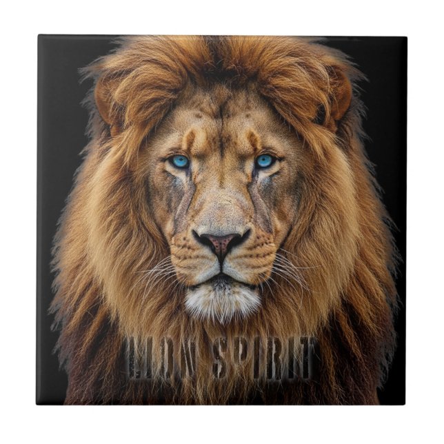 Majestic Lion Face with Blue Eyes | Wildlife Anima Tile (Front)