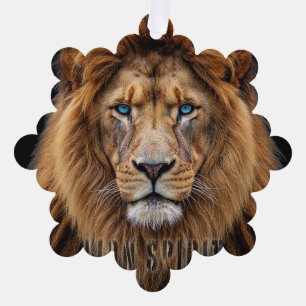 Majestic Lion Face with Blue Eyes Wildlife Anima Tree Decoration Card