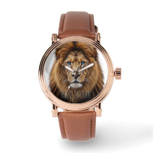 Majestic Lion Face with Blue Eyes Wildlife Anima Watch