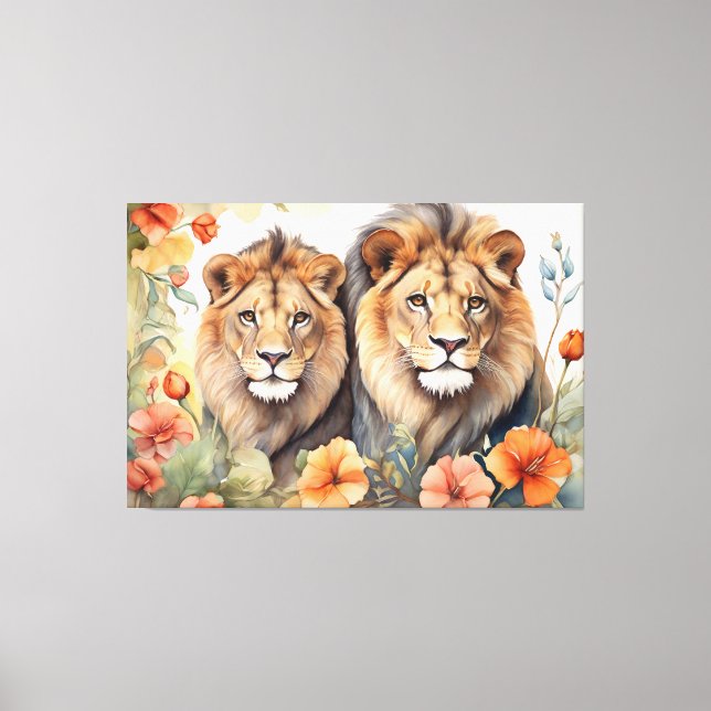 Majestic Lion & Floral Watercolor Art Print  (Front)