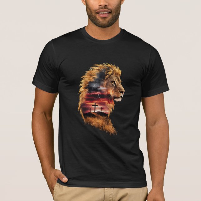 Majestic Lion of Judah & Crucifixion (Cotton Tee) T-Shirt (Front)