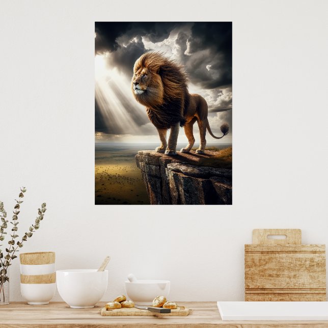 Majestic Lion on Cliff - Inspirational Wildlife  Poster (Kitchen)