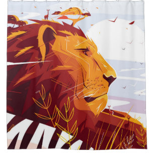 Majestic lion on safari King of beasts lying and g Shower Curtain