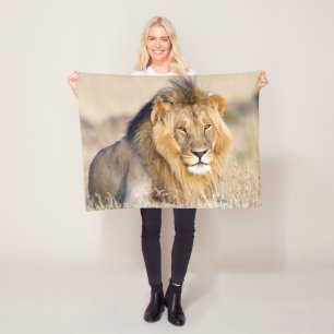 Majestic lion photo fleece blanket