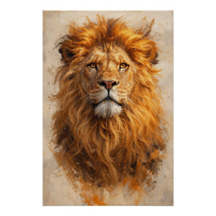 Majestic Lion Portrait – Golden Power Poster