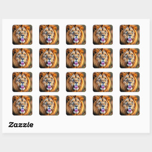 Majestic Lion Portrait Square Sticker