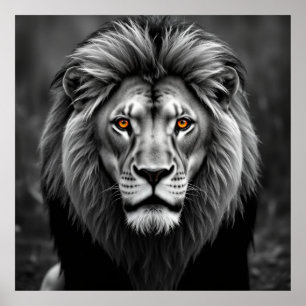 Majestic Lion Portrait – Strength in Charcoal Art Poster