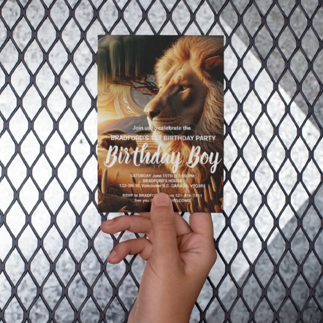Majestic Lion Roaming With Awe Birthday invite Postcard (Creator Uploaded)