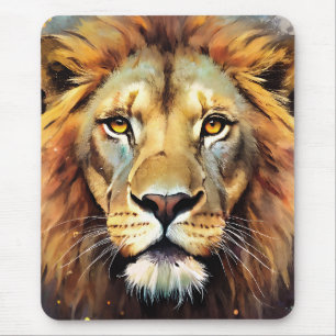 Majestic Lion Spirit Watercolor Portrait Mouse Pad
