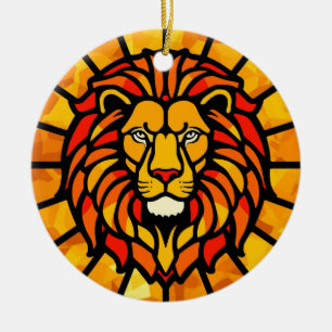 Majestic Lion Sunburst Circle Design Ceramic Tree Decoration
