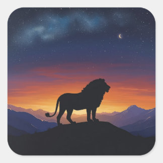 Majestic Lion Under the Starry Sky – Timeless Square Sticker