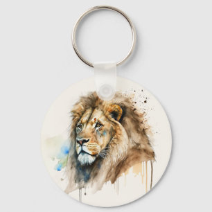 Majestic Lion Watercolor Keychain