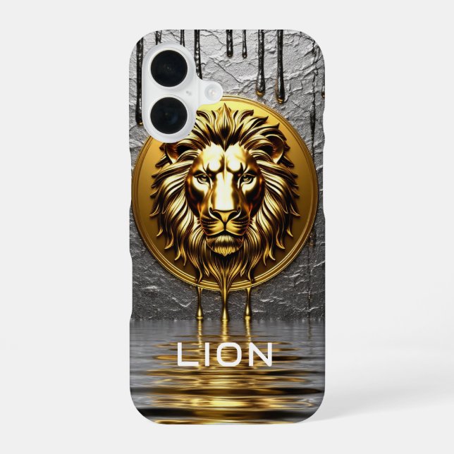 Majestic Lion With Personalised Name 🦁 iPhone 16 Case (Back)