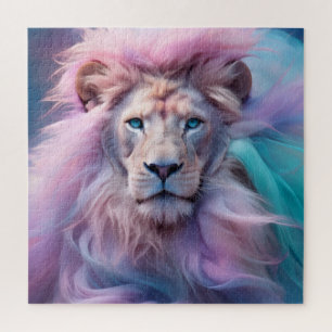 Majestic Lion with Silk-Like Pastel Fur - Ethereal Jigsaw Puzzle