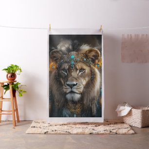 Majestic Lioness Elaborate Headband Turquoise Bead Fabric