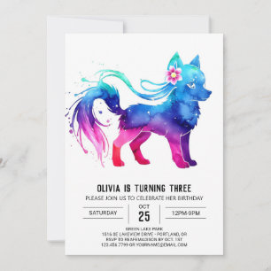 Majestic Little Wolf Digital Girl Birthday Invitation