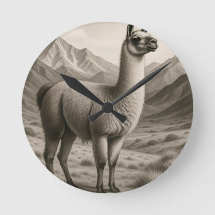 Majestic Llama in Andean Mountains Round Clock