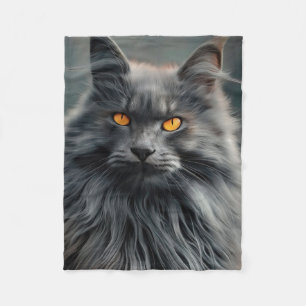 Majestic Long-Haired Cat Portrait Design Fleece Blanket