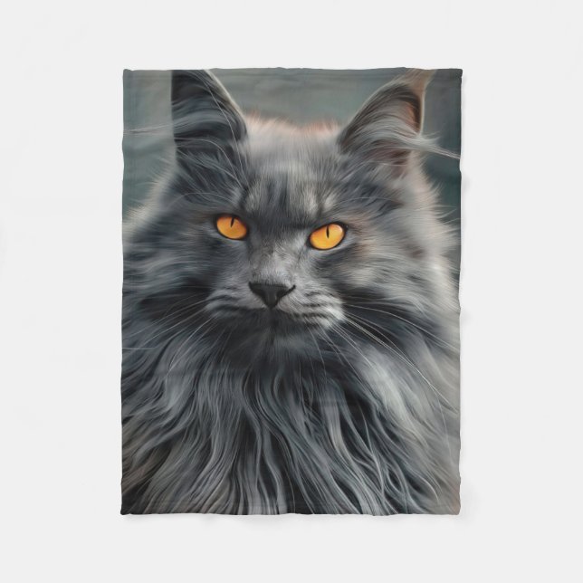 Majestic Long-Haired Cat Portrait Design Fleece Blanket (Front)