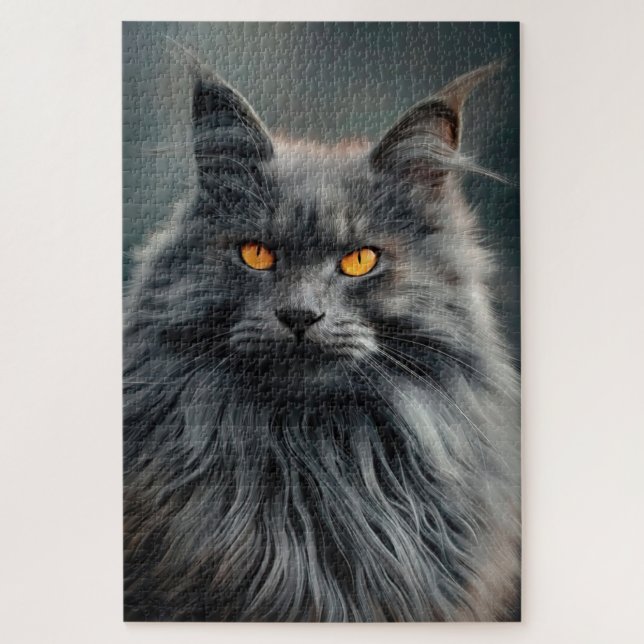 Majestic Long-Haired Cat Portrait Design Jigsaw Puzzle (Vertical)
