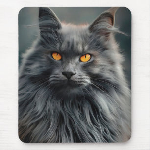 Majestic Long-Haired Cat Portrait Design Mouse Pad