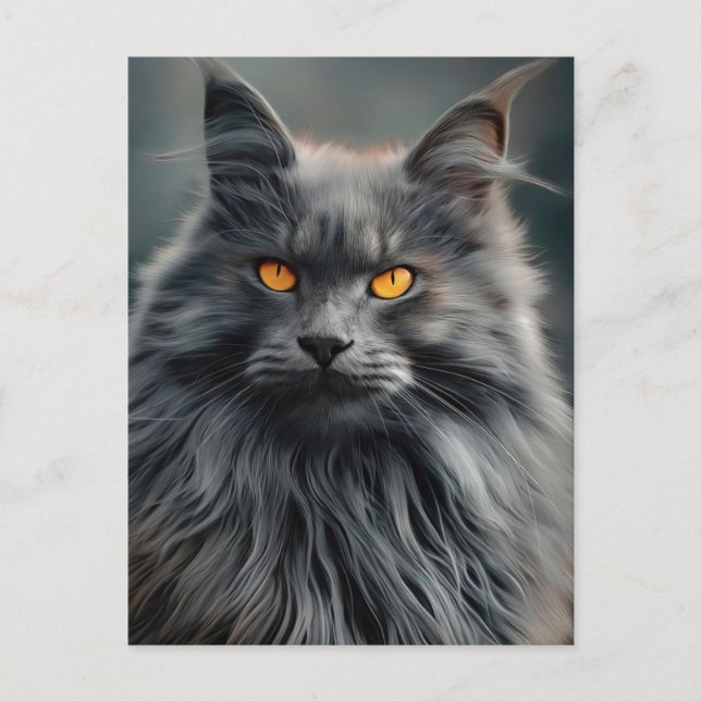 Majestic Long-Haired Cat Portrait Design Postcard (Front)