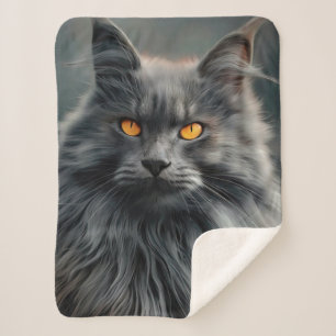 Majestic Long-Haired Cat Portrait Design Sherpa Blanket