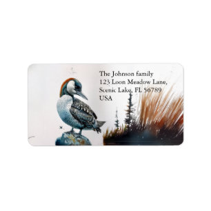 Majestic Loon on a Rock Customizable Watercolor Label
