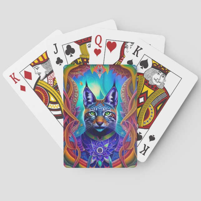 Majestic Lynx Feline Art Illustrated Spirit Animal Playing Cards (Back)