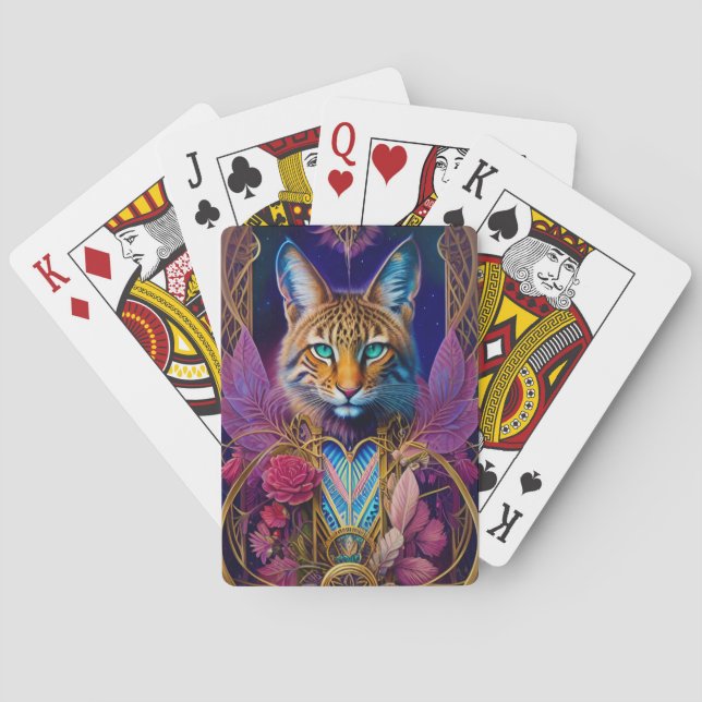 Majestic Lynx Feline Illustrated Art Spirit Animal Playing Cards (Back)