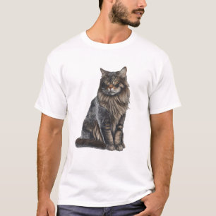 Majestic Maine Coon Cat Realistic Portrait Art T-Shirt