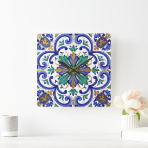 Majestic Majolica baroque Italian Square Wall Clock