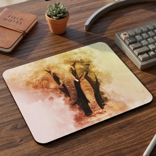 Majestic Male African Elephant Walking Watercolor Mouse Pad