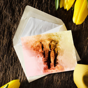 Majestic Male African Elephant Walking Watercolor Postcard