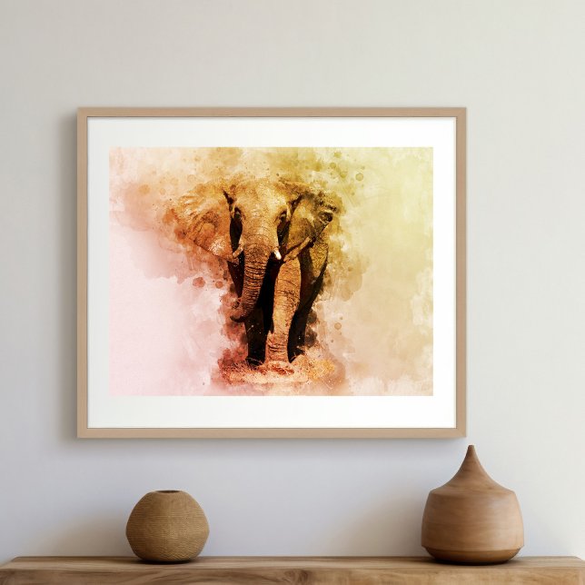 Majestic Male African Elephant Walking Watercolor Poster (Creator Uploaded)