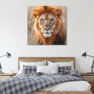 Majestic Male Lion with Glowing Blue Eyes Canvas Print