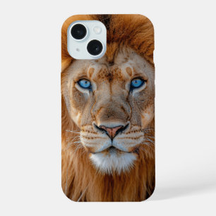 Majestic Male Lion with Glowing Blue Eyes iPhone 15 Case