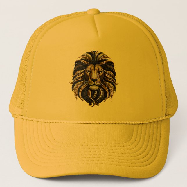 Majestic Mane Lion Embroidery Design Trucker Hat (Front)