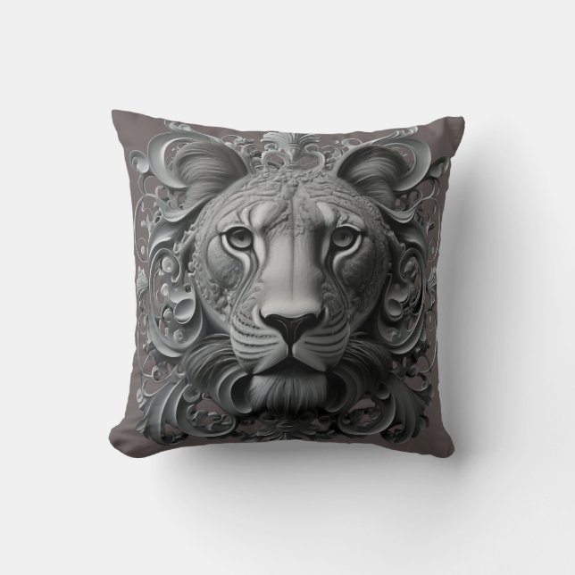 Majestic Mane: Lion Throw Pillow (Front)