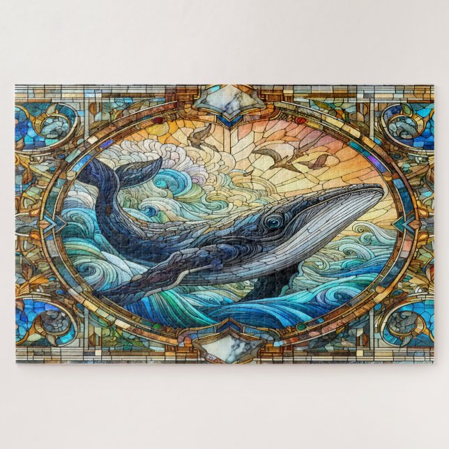 Majestic Marine Mosaic A Stained Glass Whale Jigsaw Puzzle (Horizontal)