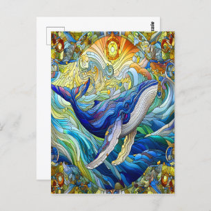 Majestic Marine Mosaic A Stained Glass Whale Postcard