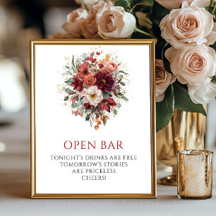 Majestic Maroon Boho Eucalyptus Open Bar Sign